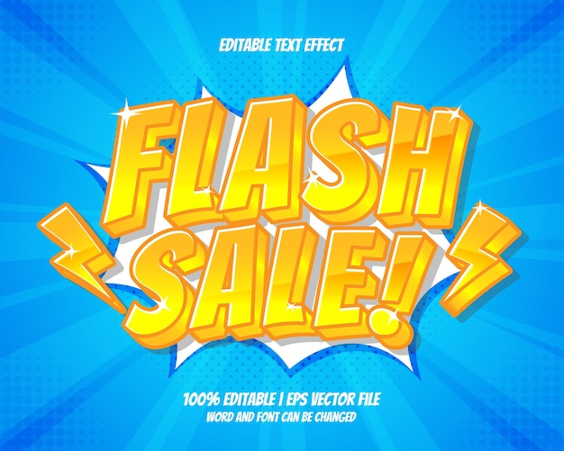 Effet de texte modifiable de style comique de dessin animé 3d de bulle de vente flash