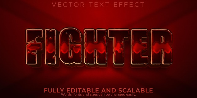 Vecteur gratuit effet de texte rouge combattant, style de texte épée et sparte modifiable