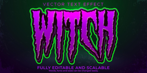 Vecteur gratuit effet de texte de sorcière, style de texte modifiable de zombie et d'horreur