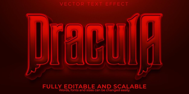 Vecteur gratuit effet de texte vampire dracula, horreur modifiable et style de texte effrayant