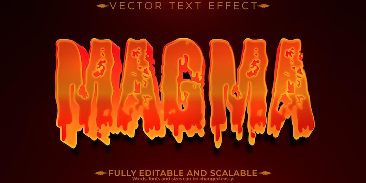 Vecteur gratuit effet de texte de volcan de lave style de texte chaud et de magma modifiable
