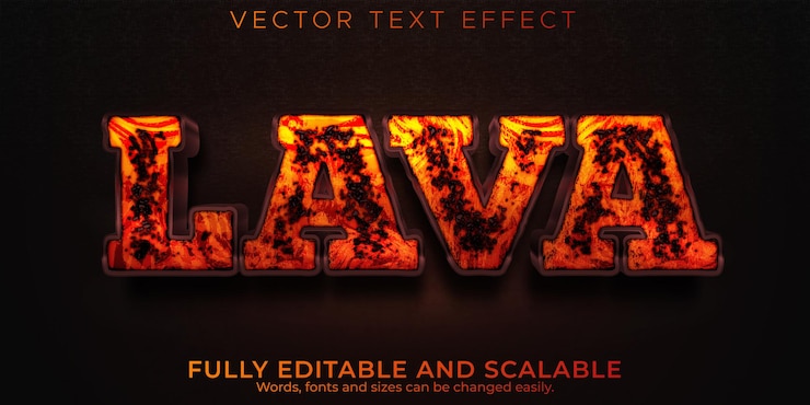 Vecteur gratuit effet de texte de volcan de lave, style de texte modifiable chaud et magma