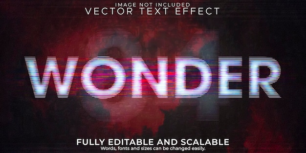 Vecteur gratuit effet de texte wonder cinema, style de texte rétro et glitch modifiable