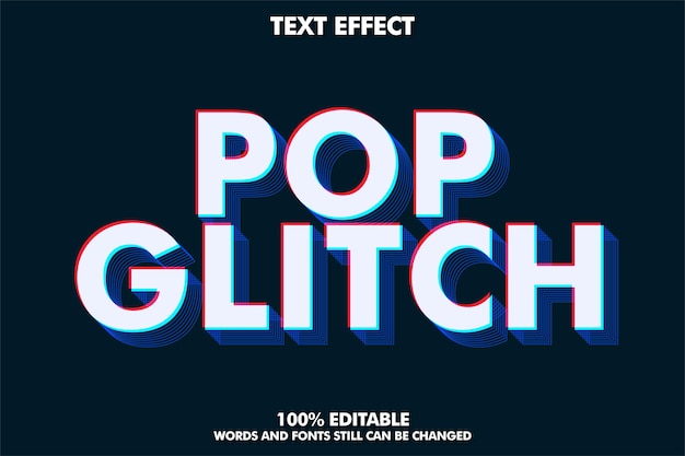 Vecteur gratuit effets de texte pop art modernes avec style de couleur glitch et trait en couches