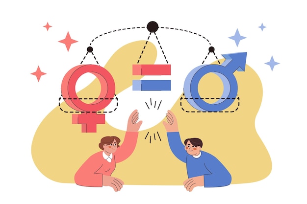 Vecteur gratuit Égalité des sexes avec signe de sexe féminin et masculin sur les échelles