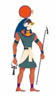 Vecteur gratuit l'egypte ancienne dieu du soleil ra télévision vector illustration divinité à la figure humaine avec tête de faucon en di solaire