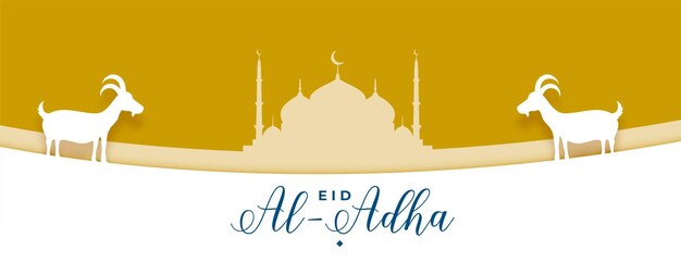 Eid al adha mubarak avec mosquée et chèvre au design arabe