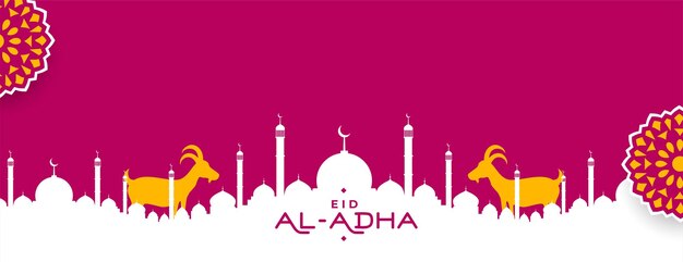 Eid Al Adha Mubarak Avec Mosquée Et Chèvre Dans La Bannière De Décoation Islamique