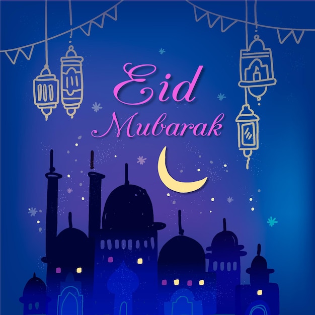 Vecteur gratuit eid al-fitr dessiné à la main - illustration eid mubarak