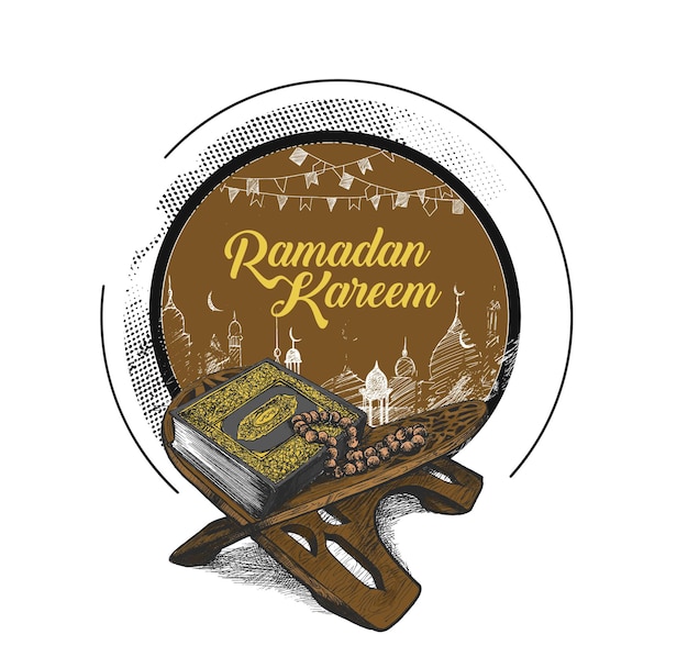 Eid Mubarak Le Livre Saint Du Coran Sur Le Stand Avec Le Texte Du Ramadan Kareem