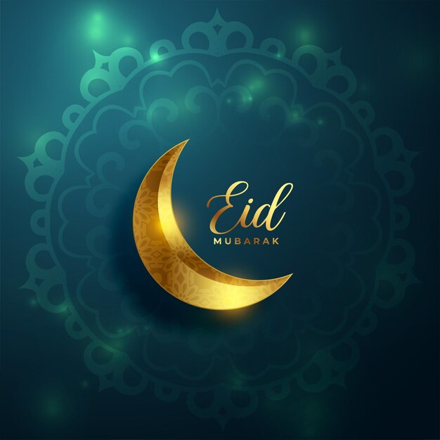 Eid mubarak lune dorée sur fond de mandala brillant