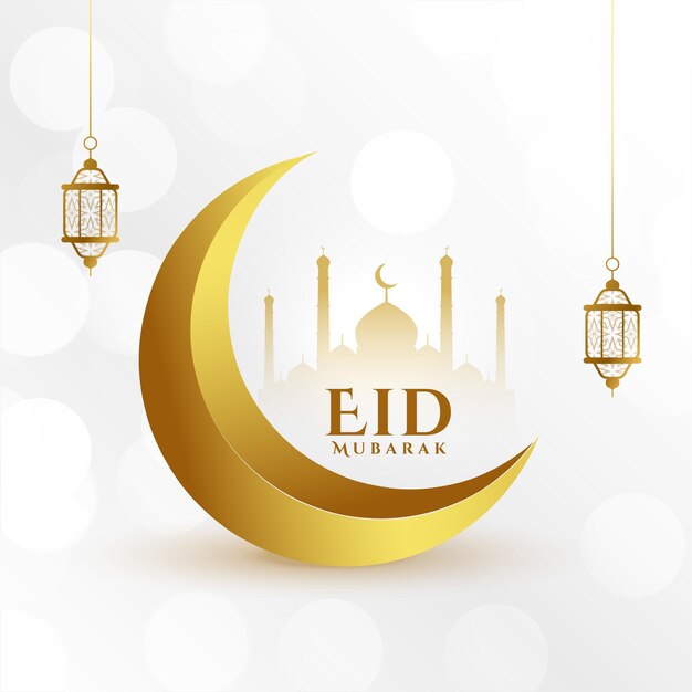 Eid mubarak lune dorée et mosquée belle salutation