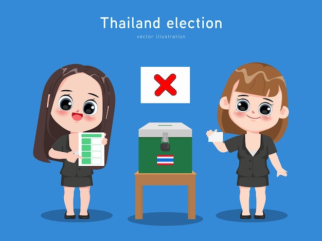 Vecteur gratuit Élection en thaïlande. démonstration de caractère populaire pour le bulletin de vote. comment cocher la croix.
