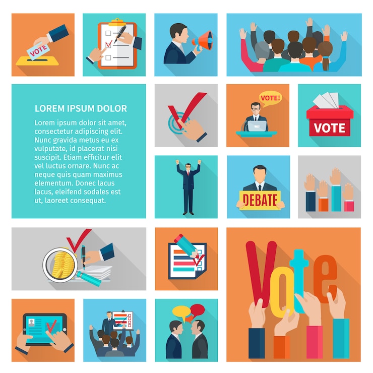 Vecteur gratuit élections politiques et vote plat décoratif icônes définies