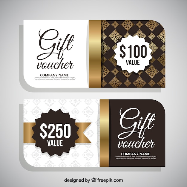 Vecteur gratuit elégant coupons-cadeaux d'or