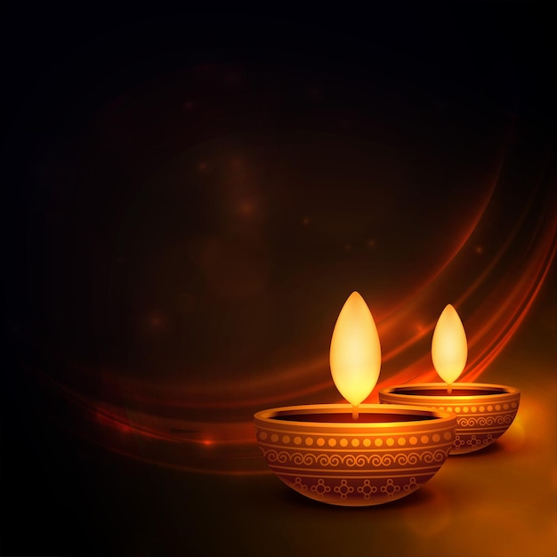 Élégant Diwali Diya Réaliste Sur Fond Noir Brillant