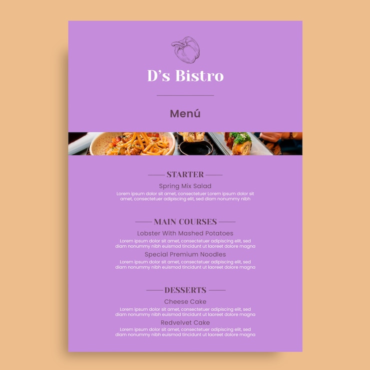 Vecteur gratuit élégant menu de dîner de bistrot