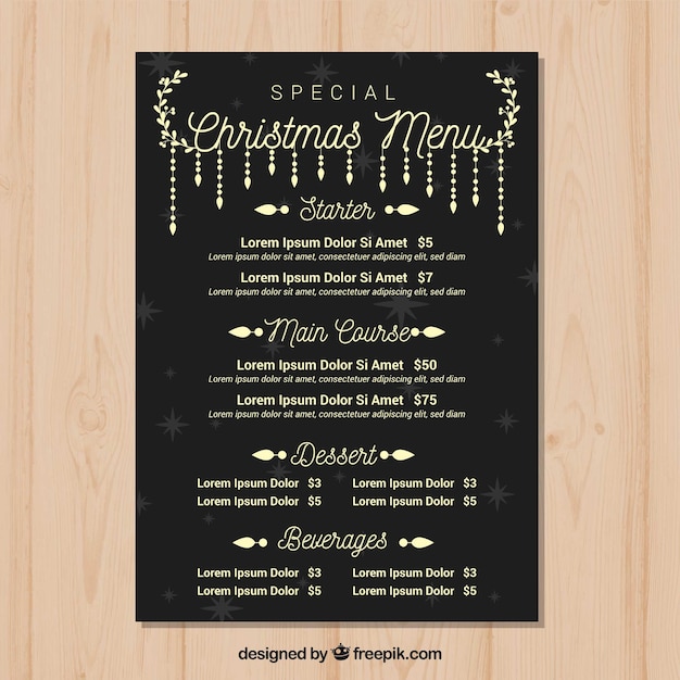 Vecteur gratuit Élégant menu de noël vintage