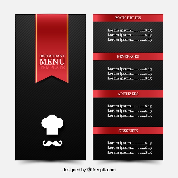 Élégant Menu De Restaurant Noir Et Rouge