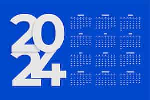 Vecteur gratuit Élégant modèle bleu de calendrier mural 2024 un vecteur de conception pleine page