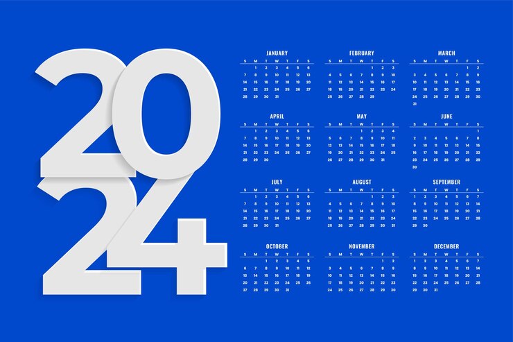 Vecteur gratuit élégant modèle bleu de calendrier mural 2024 un vecteur de conception pleine page
