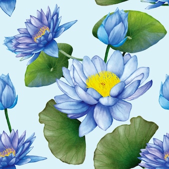 Élégant modèle sans couture de fleur de lotus bleu