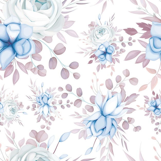 élégant motif floral sans couture bleu et marron doux