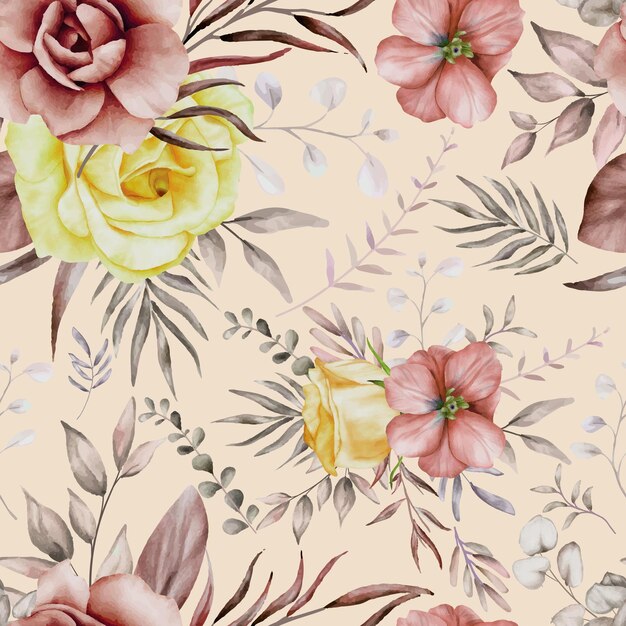 élégant motif floral sans couture avec des fleurs et des feuilles brunes élégantes