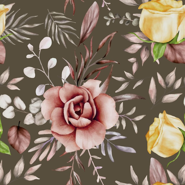 Vecteur gratuit Élégant motif floral sans couture avec des fleurs et des feuilles brunes élégantes