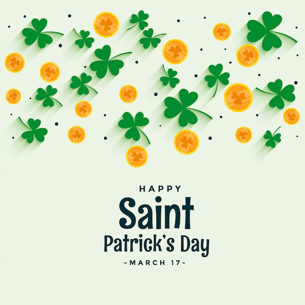 Vecteur gratuit Élégant st patricks design avec des feuilles de monnaie et de trèfle