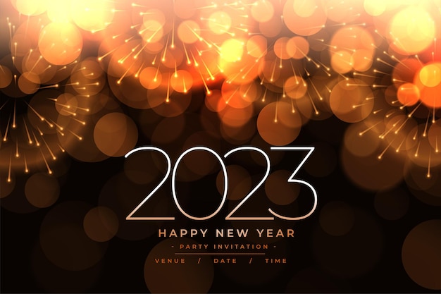 Vecteur gratuit Élégante bannière de célébration du nouvel an 2023 avec effet de lumière bokeh