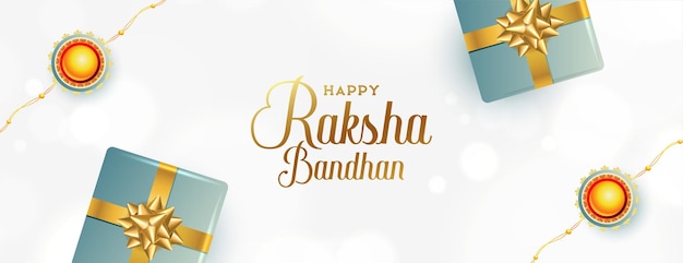 Élégante Bannière Raksha Bandhan Avec Rakhi Et Coffrets Cadeaux