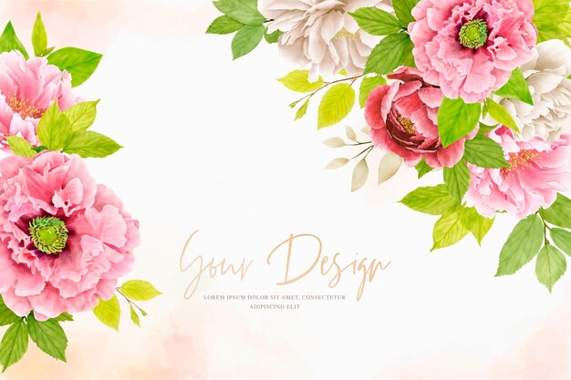 élégante bordure de couronne de pivoine et design de cadre