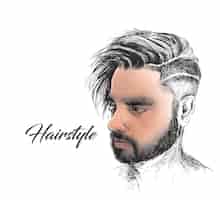 Vecteur gratuit Élégante jeune bel homme avec salon de coiffure style cheveux élégant illustration vectorielle de croquis dessinés à la main