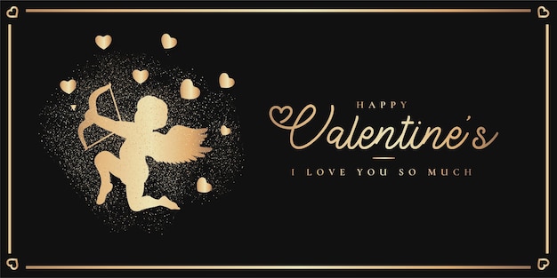 Élégante Joyeuse Saint-valentin Avec Golden Cupido Silhouette