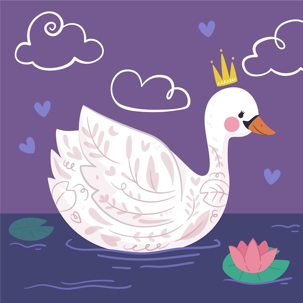 Vecteur gratuit Élégante princesse cygne sur le lac