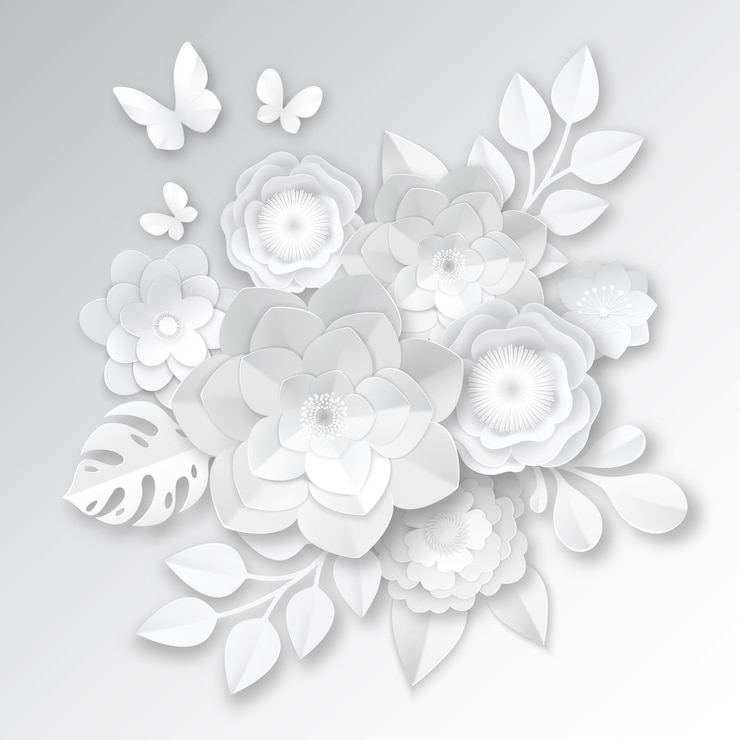 Vecteur gratuit élégantes fleurs coupées de papier blanc