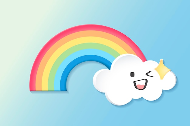 Élément Arc-en-ciel Heureux, Vecteur De Clipart Météo Mignon Sur Fond Bleu