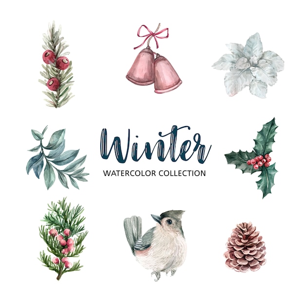 Vecteur gratuit Élément de design aquarelle thème hiver
