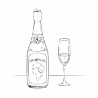 Vecteur gratuit Élément de dessin de champagne dessiné à la main