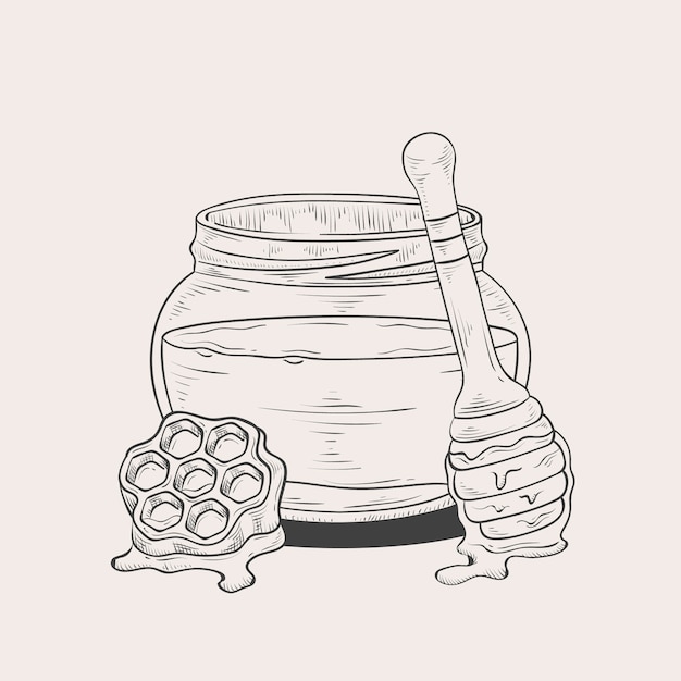 Vecteur gratuit Élément de dessin de pot de miel dessiné à la main
