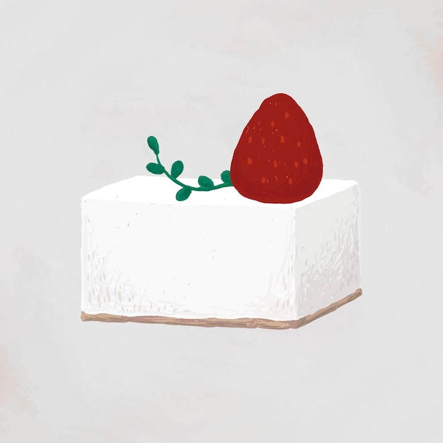 Élément De Gâteau Carré Aux Fraises Vecteur Mignon Style Dessiné à La Main