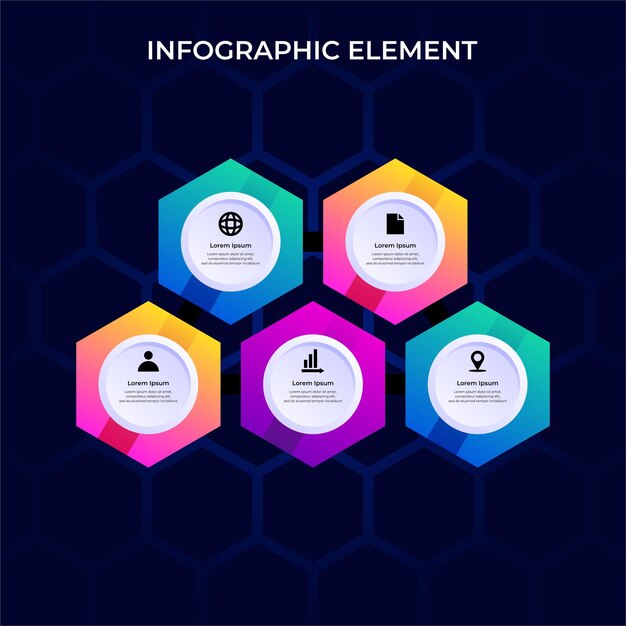 Vecteur gratuit Élément graphique hexagonal avec des couleurs dégradées modernes