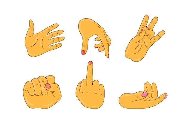 Vecteur gratuit Élément de mains emoji dessinés à la main