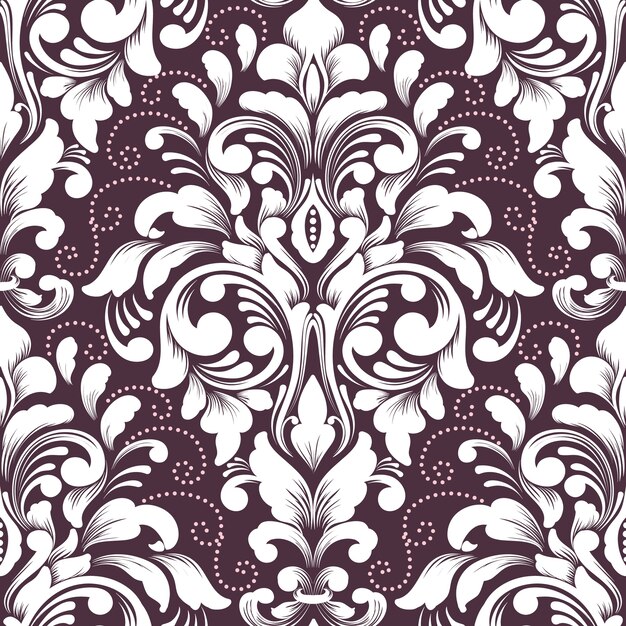 Élément de modèle sans couture damassé de vecteur. Ornement damassé à l'ancienne de luxe classique, texture transparente victorienne royale pour papiers peints, textile, emballage. Modèle baroque floral exquis.