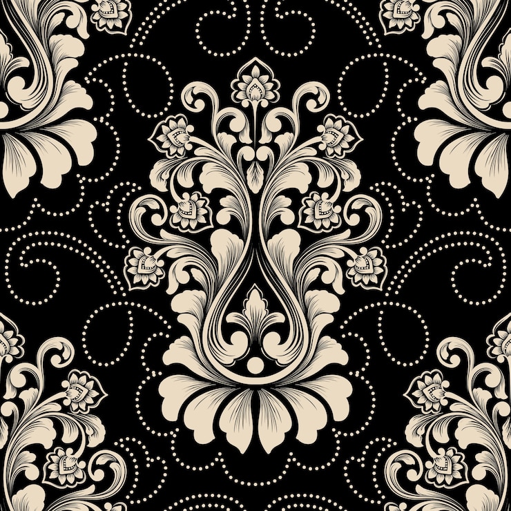 Vecteur gratuit élément de modèle sans couture damassé de vecteur. ornement damassé à l'ancienne de luxe classique, texture transparente victorienne royale pour papiers peints, textile, emballage. modèle baroque floral exquis.