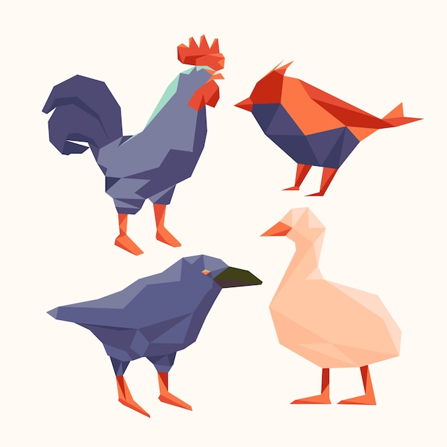 Éléments D'animaux Low Poly Design Plat