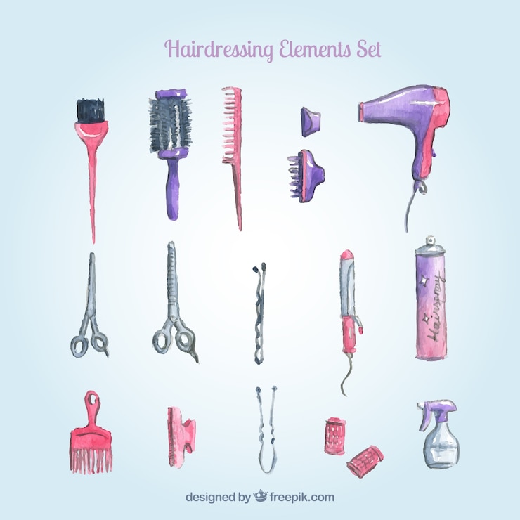 Vecteur gratuit éléments aquarelle de hairdresing mis