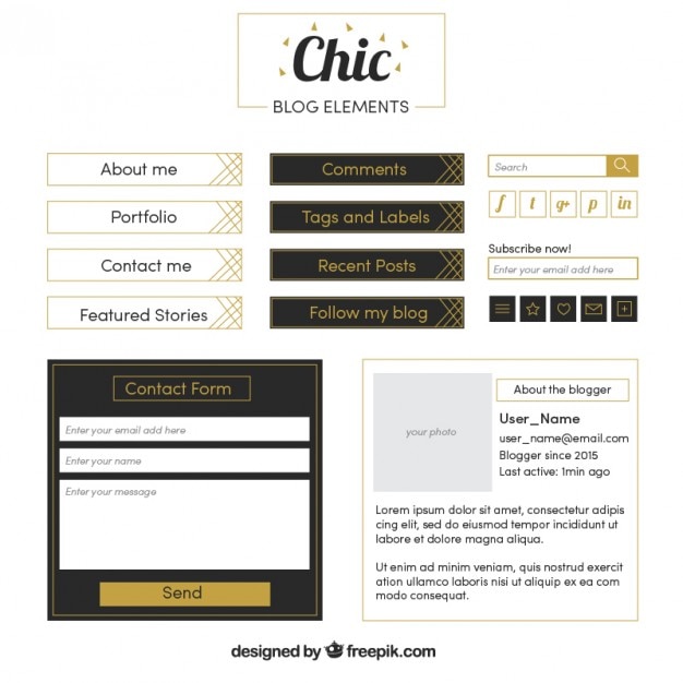 Vecteur gratuit Éléments de blog élégants mis