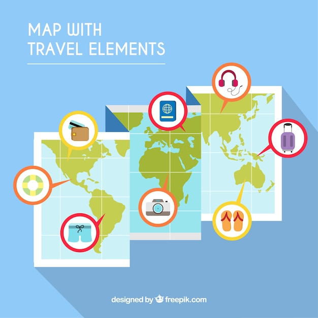 Éléments De Carte Et De Voyage Du Monde Avec Un Design Plat